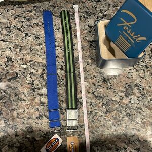 Fossil cloth watch bands(2) NWT with metal watch case
